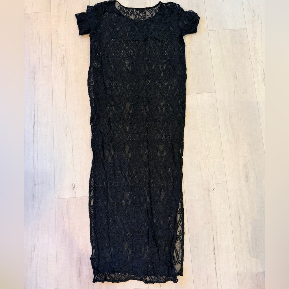 Lush Black Long Lace Maxi‎ Dress - Picture 10 of 11